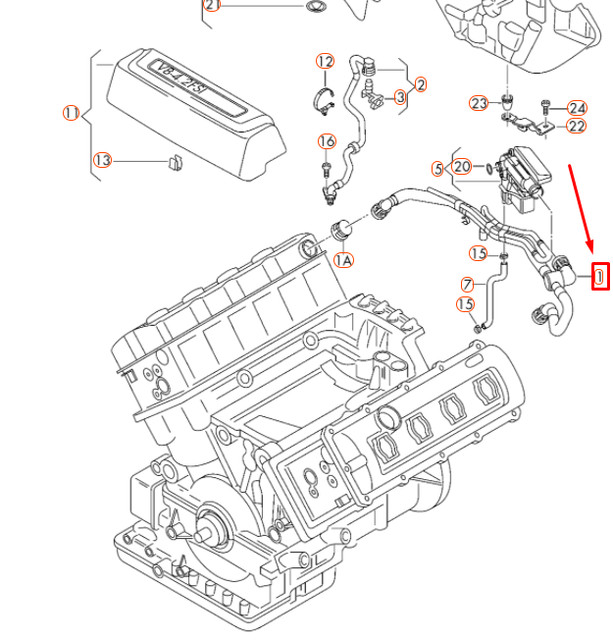 20082012 Audi S5 4.2l V8 Crankcase Breather Line / PCV Hose