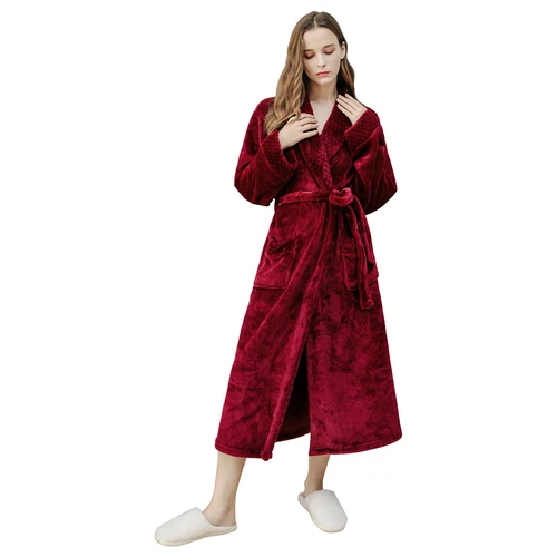Flannel BathRobe Long Soft Spa Male Bath Robe Shawl Collar Sleepwear Women & Men - Picture 23 of 30