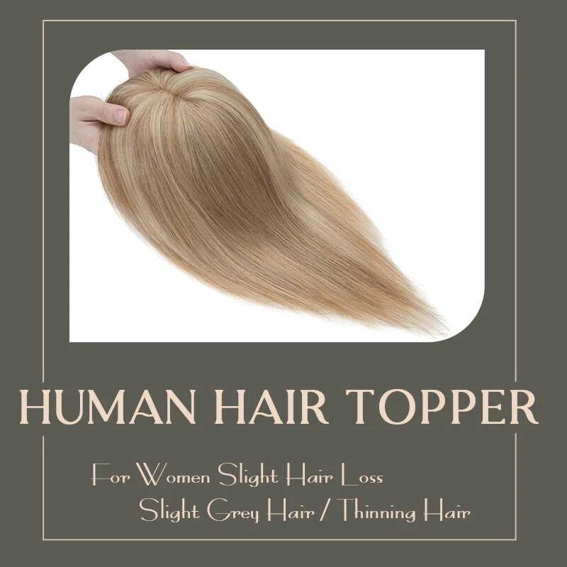 Clip superior 100 % real Remy cabello humano mujer parte media base seda peinado Foto 2 de 4