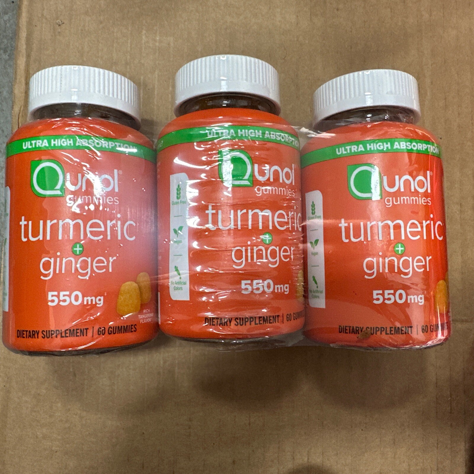 3 Bottles Qunol Turmeric and Ginger Gummies, Gummy with 500mg 60 Count
