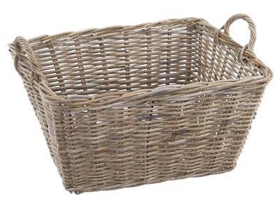 Grey Rattan Wicker Rectangle Log Toy Storage Basket Fireside