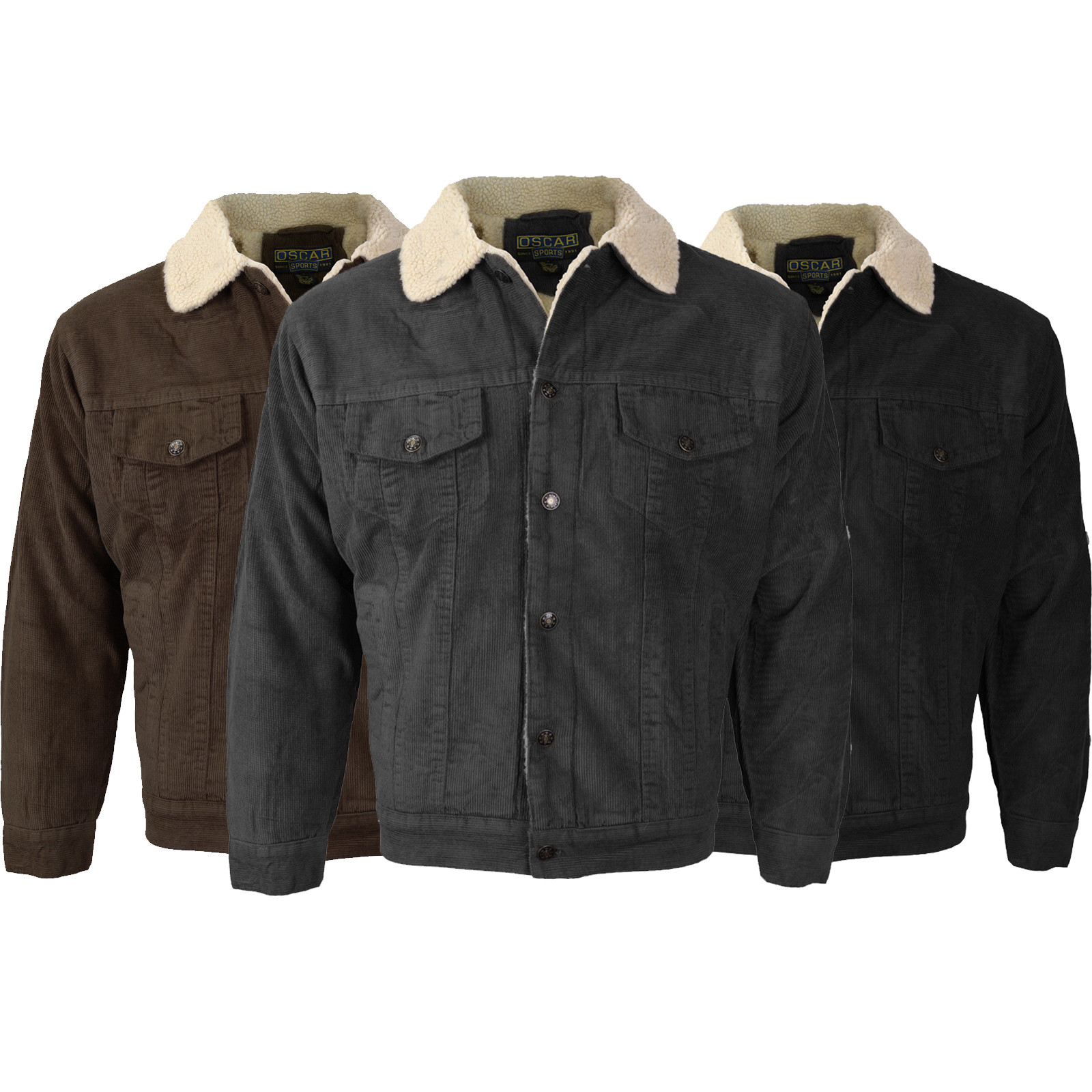 Men's Premium Classic Button Up Fur Lined Corduroy Sherpa Trucker Jacket - Khaki - 100% Cotton - 4XL