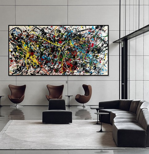 Jackson Pollock Inspired Large Wall Decor Vibrant Abstract Splatter Art Modern - Picture 4 of 11