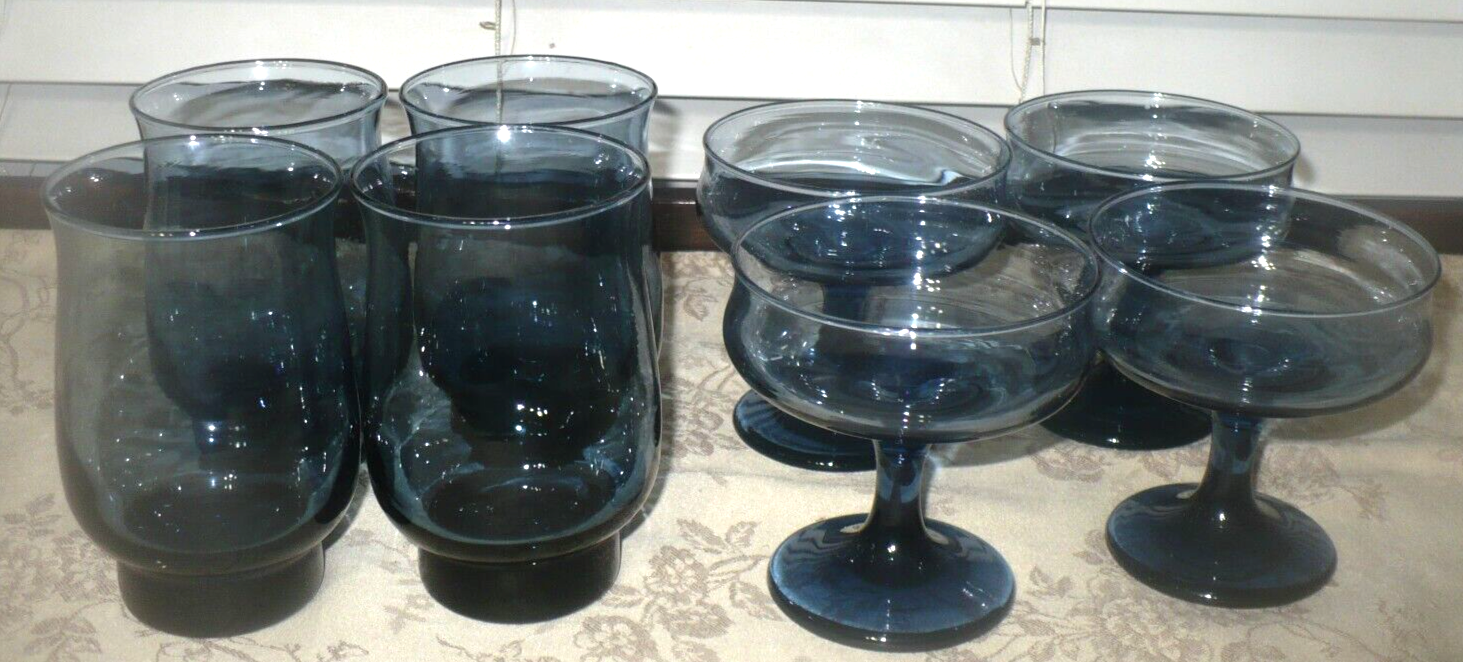 Libbey Dusky Blue Tulip Flat Tumblers & Sherbet Glasses Set of 8