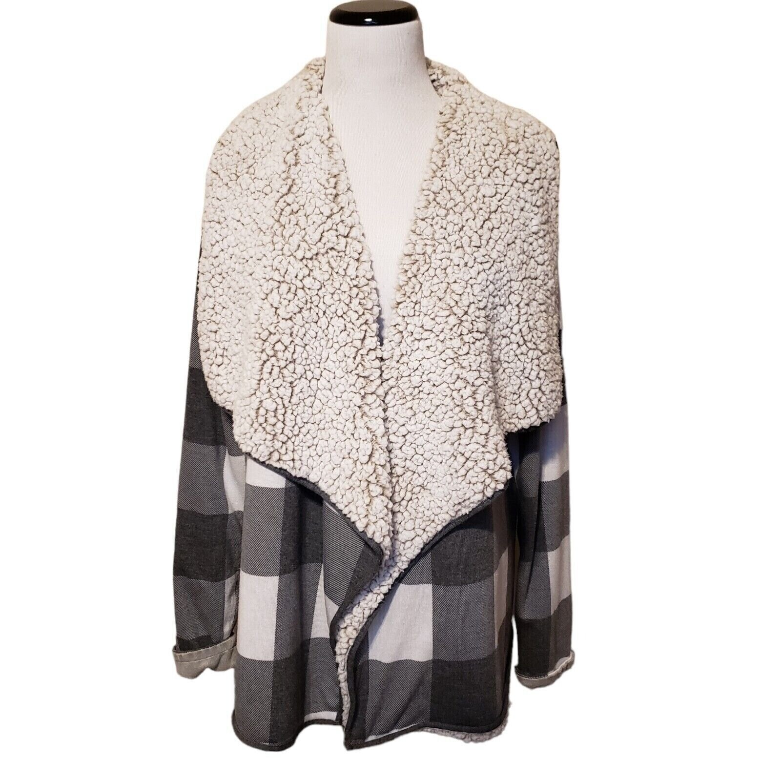 Thread & Supply Womens Buffalo Check Sherpa Lined Open Cardigan Jacket Size M