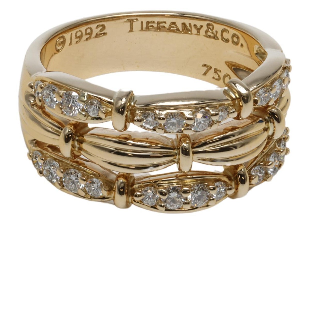 c023 希少　美品　ティファニー　1992 シグネチャー　タイピン　750 Auth Tiffany&Co. Ring Tiffany T Chain Pinky US2.75-3 18K 750