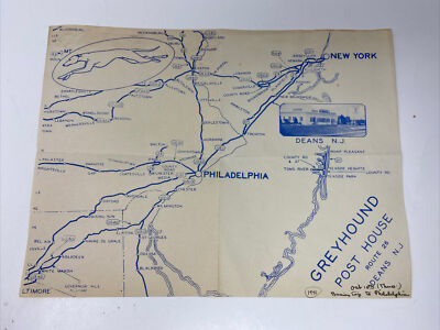 1940 Deans NJ Greyhound Post House Restaurant Paper Placemat Map Philadelphia