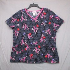 Scrub Star Breast Cancer Theme Scrub Top Black  Pink Women Size  L
