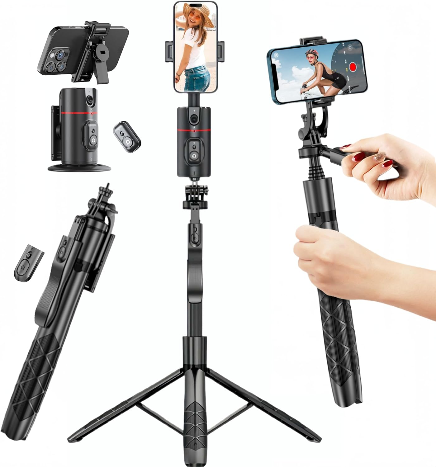 Auto Face Tracking Tripod, 360° Rotation Face Body Tracking Phone Holder, Rechar