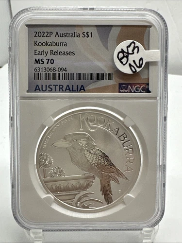 2022 P Australia Silver Kookaburra NGC MS 70 $1 1 oz Coin Flag ER Label BX3-06