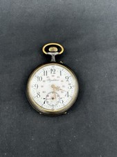 Rare Large Antique REGULATEUR Gunmetal Pocket Watch, 24 Hour Dial, 66mm Case