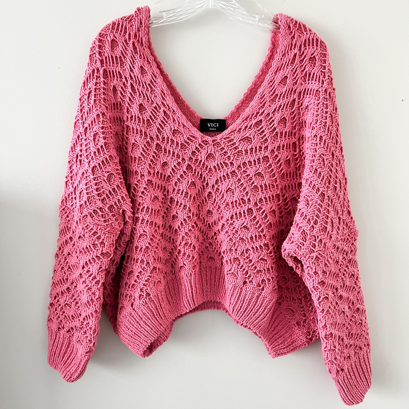 Vici Pink Open Knit Cozy Slouchy Pullover Sweater Size Small | eBay
