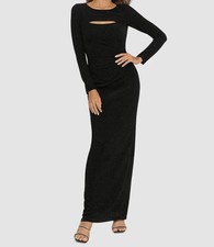 Xscape Women's Black Long-Sleeve Metallic Cutout Dress Size 4