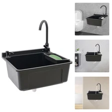Wall-Mounted Bathroom Sink, Modern Laundry Sink, Rectangular Utility Sink Black