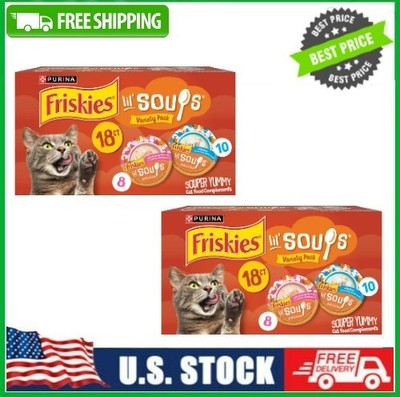 2 PACK Purina Friskies Lil' Soups Salmon and Tuna for Cats Variety Pack, 1.2 oz