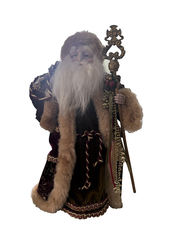 16" Vintage Santa Claus Christmas Tree Topper/Table Decoration W/ Burgundy Coat