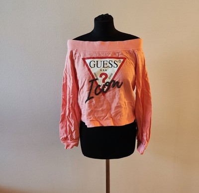 Trendy Guess Sweater Langarm Pink Off-Shoulder bauchfrei schulterfrei Hoodie M