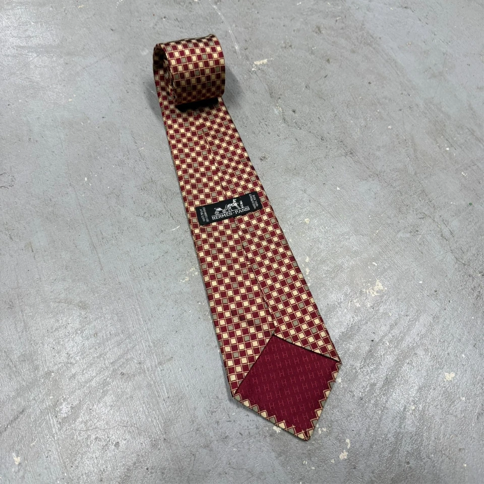 Corbata Hermes Tejida Caja Patrón París 100% Seda Hecha en Francia Roja 4" Foto 3 de 4