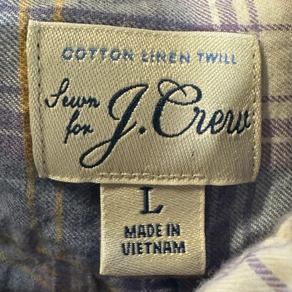 J Crew Linen Blend Shirt Button Down Mens Large Blue Purple Plaid Twill Pocket - Image 4 of 4