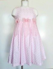 Bonnie Jean Girls Size 5 Pink Eyelet Full Dress Sequins Bows Beautiful EUC