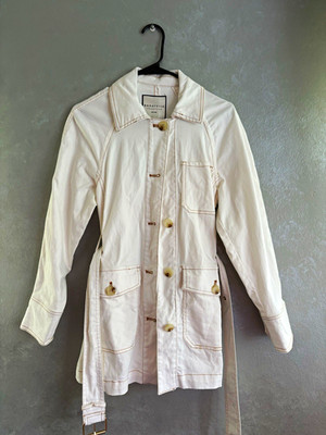 Bagatelle Women s S White Belted Trench Coat, Button Front, Pockets