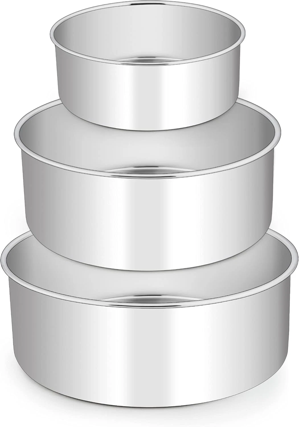Deep Cake Pan Set of 3 (6 Inch/8 Inch/9½ Inch), Stainless Steel round Layer Cake