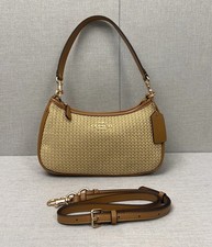 NWT CR350 Teri 2-Way Shoulder Bag / Crossbody – Straw & Leather (Latte)