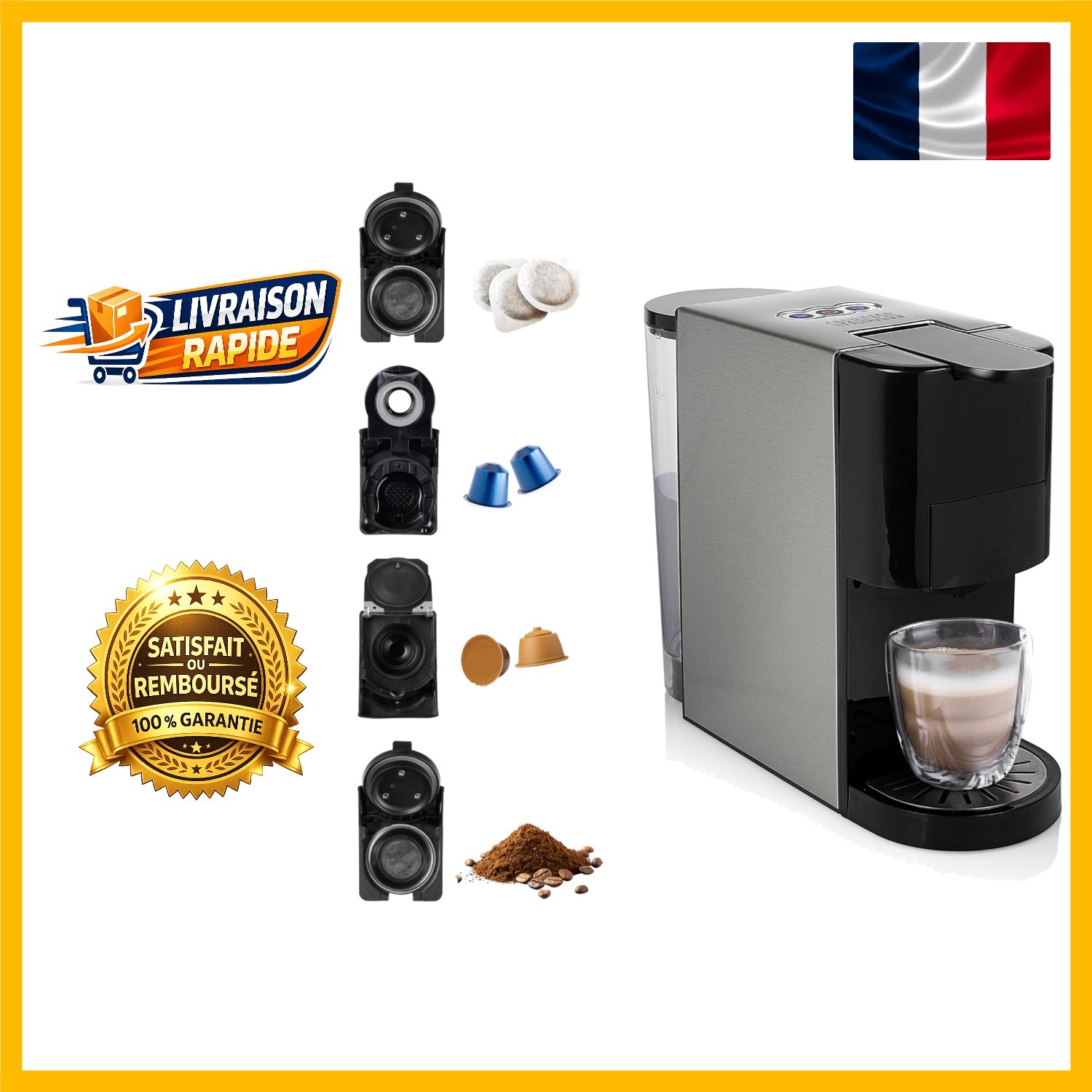 Machine à café Princess au design élégant et finition inox avec système multi-dosettes