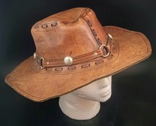 Vintage Thick Leather Western Outback Cowboy Hat W Band  Conchas, Size 6 OBO