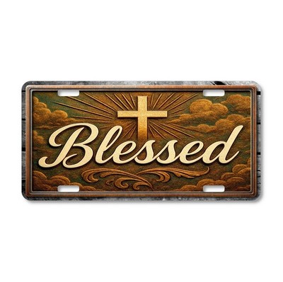 Blessed with Cross License Plate   Rustic Christian Car Tag   LP-RE036