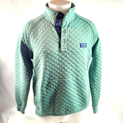 LL Bean Sweatshirt Mens Medium Green Quilted Snap Pullover Mock Neck Outdoors