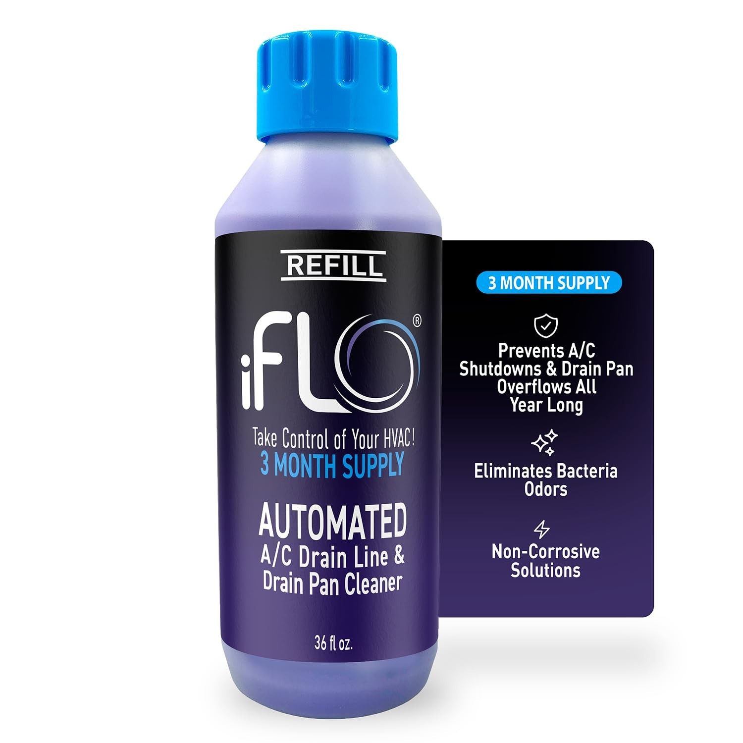 iFLO 3 Month Smart Automated AC Drain line Cleaner Cartridge (1 x 36 Fl Oz Ca...