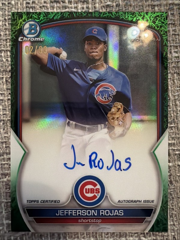 Jefferson Rojas 2023 Bowman Chrome Auto Green Grass 02 /99 JERSEY NUMBER MATCH!
