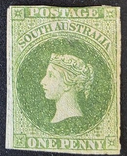 SOUTH AUSTRALIA 1858 1869 Partial Gum 1d Yellow Green Rouletted Unchecked Type