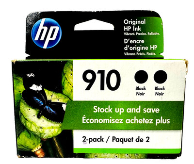 New Genuine HP 910 Black 2pk Ink Cartridges OfficeJet Pro 8020 In Date