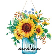 Summer Wooden Door Sign Hello Sunshine Sunflower Welcome Sign Ocean Beach Doo...