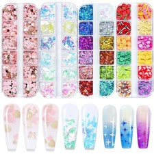 4 Boxes Holographic Nail Glitter Mixed Butterfly Heart Star Sequins Style L