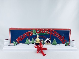 Vintage Merry Christmas Wooden Taper Candle Holder Around World Decor Holiday