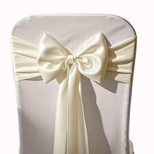 50 PCS Ivory Satin Bow Wedding Chair Sashes Ribbon Banquet Decor 7x108 In