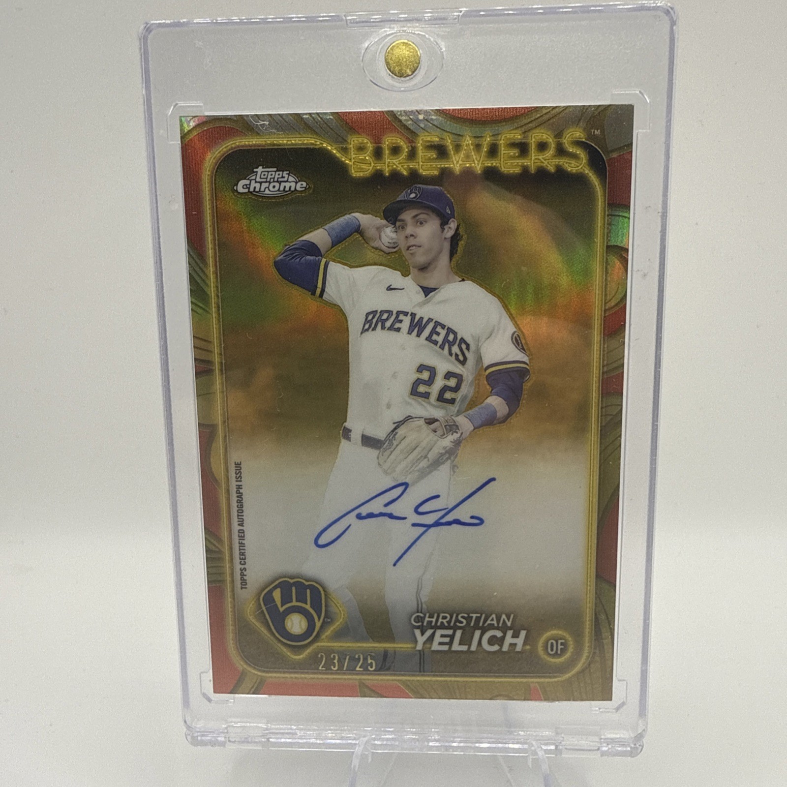 2024 Topps Chrome Gilded Christian Yelich Rose Gold Refractor Auto CGA-CY 23/25