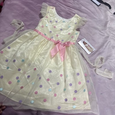 Jona Michelle Girls Dress 7 Cream Polka Dot Easter Holiday Sleeveless Tulle Bow