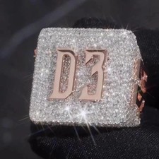 3Ct Round Cut Real Moissanite Men's Custom Letter Ring 14K Two Tone Gold Plated