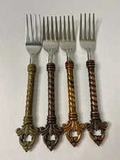4 Gracious Goods Collection Acanthus Fleur de lis Stainless Salad Forks 7-3/4 #3