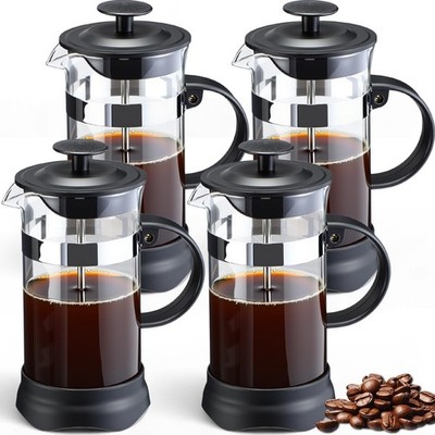 LemonRoad 4 Pack French Press Coffee Maker Borosilicate Glass 12oz, black 