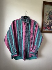 Vintage Wrangler Brushpopper Pink Teal Men  s Shirt Size 17-34