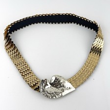 Vintage 1970's Gold Tone Metal Snake Scales Expandable Belt w/ Lg Buckle 33"-43"