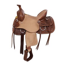 Plainsman Roper Style Saddle Floral  Leaf Tooling Full QH Bars 13" NEW