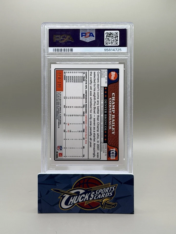Topps Chrome Champ Bailey Gold 2008/199 Broncos PSA 10 #TC118 Foto 2 de 2