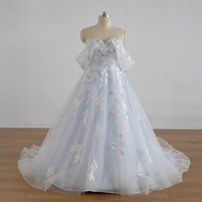 Light Blue Off Shoulder 3D Flower Weeding Dresses Lace Applique Sweetheart  Gown