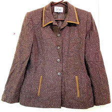 Le Suit Brown Wool Blazer Size 10 Tweed Button Closure Blazer Suit Formal